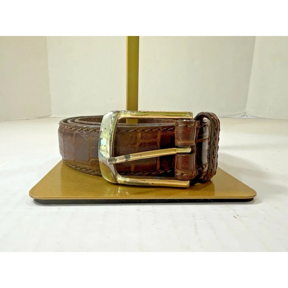 Brighton Men’s Brown Leather Belt 40 Croc Embossed Dress Vintage 1990s Handcraft